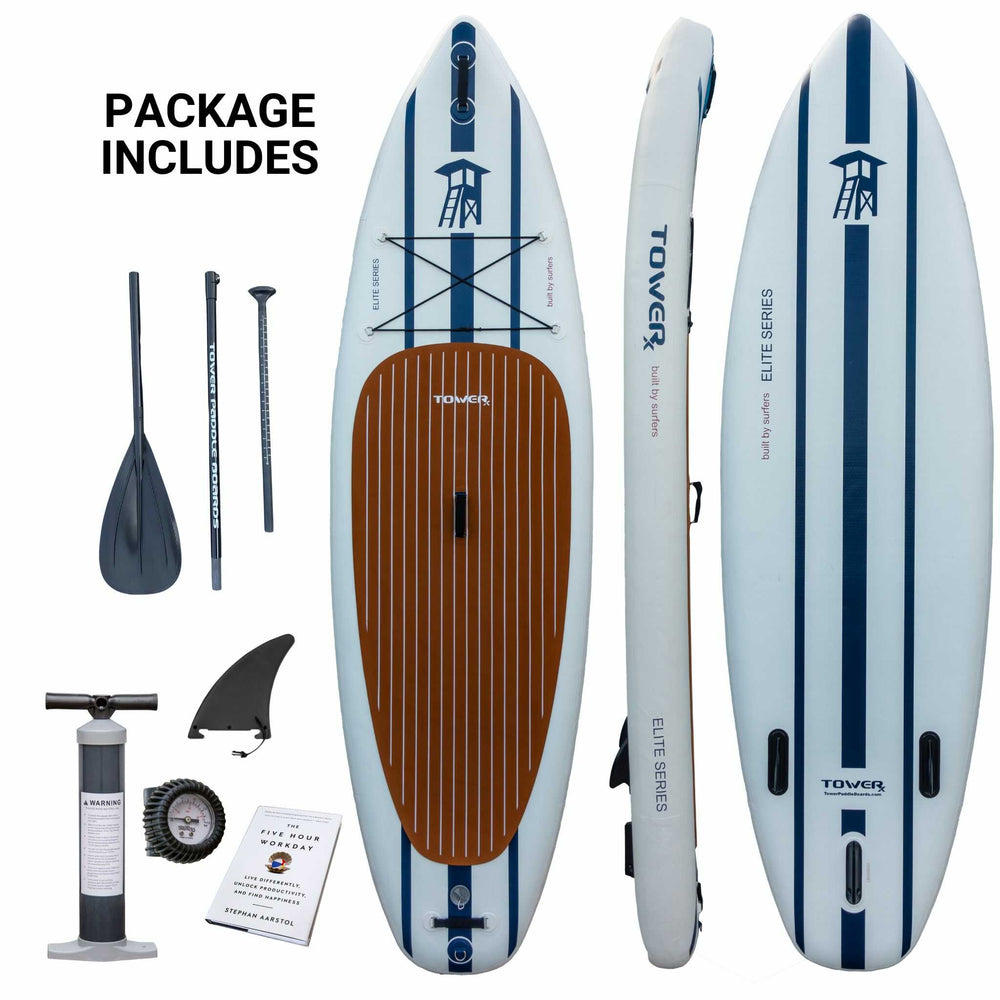 Tower X-Class paddle board package. Board, paddle, pump, fin, and book