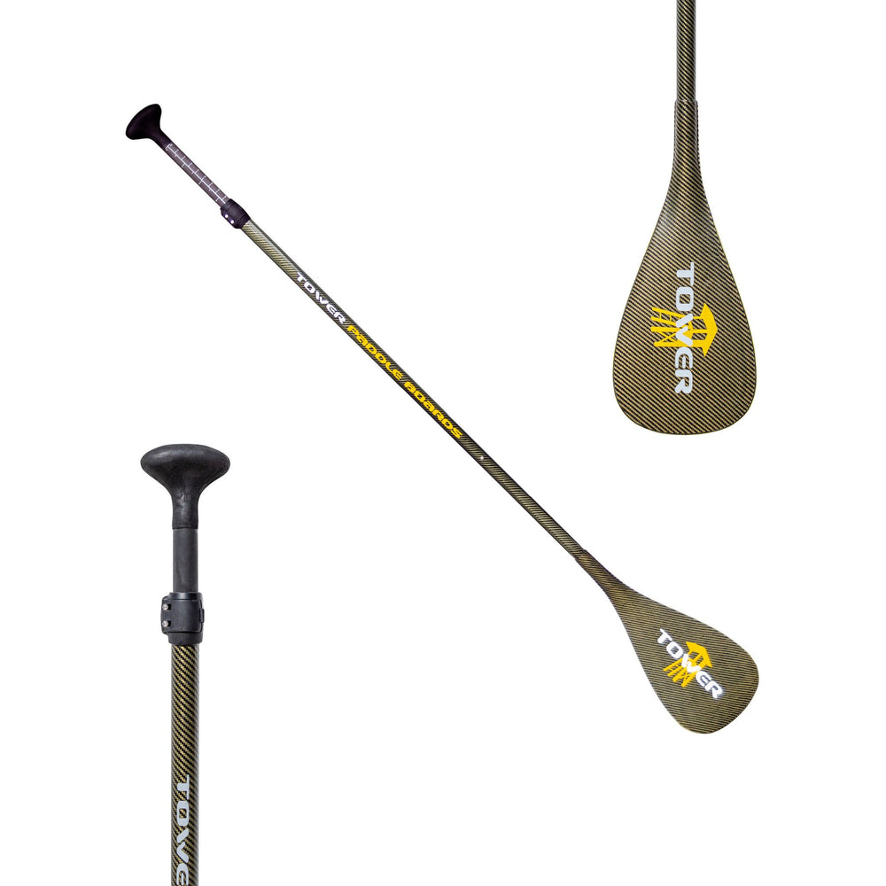 handle, paddle end, and fully assembled 3 piece carbon Kevlar sup paddle from Tower
